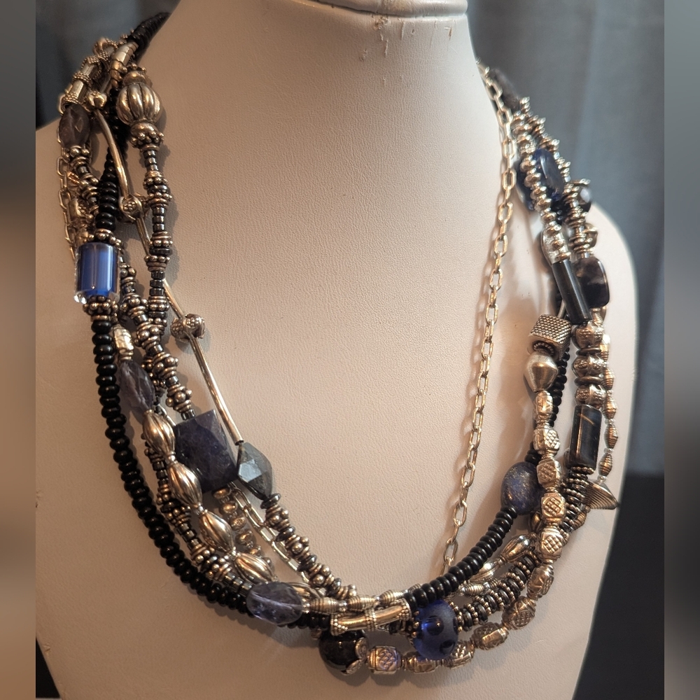 ARTISAN HANDMADE 925 Silver and MULTI GEMSTONE Beaded Necklace